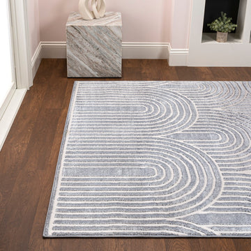 Pastel MidCentury Art Deco Striped Arches Two-Tone High-Low Area Rug